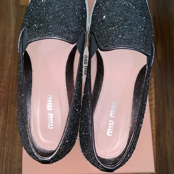 Miu Miu Calzature Donna Glitter Slip-On Sneakers - Picture 7 of 8